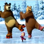 Медведь, медведица и Маша на катке