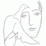 рисунок Пикассо - лицо и голубь